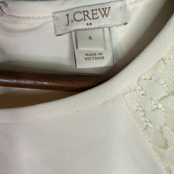 J. Crew Lace Cap Sleeve Knee Length Shift Dress Pockets Back Zip Lined 4 Ivory - Picture 7 of 15
